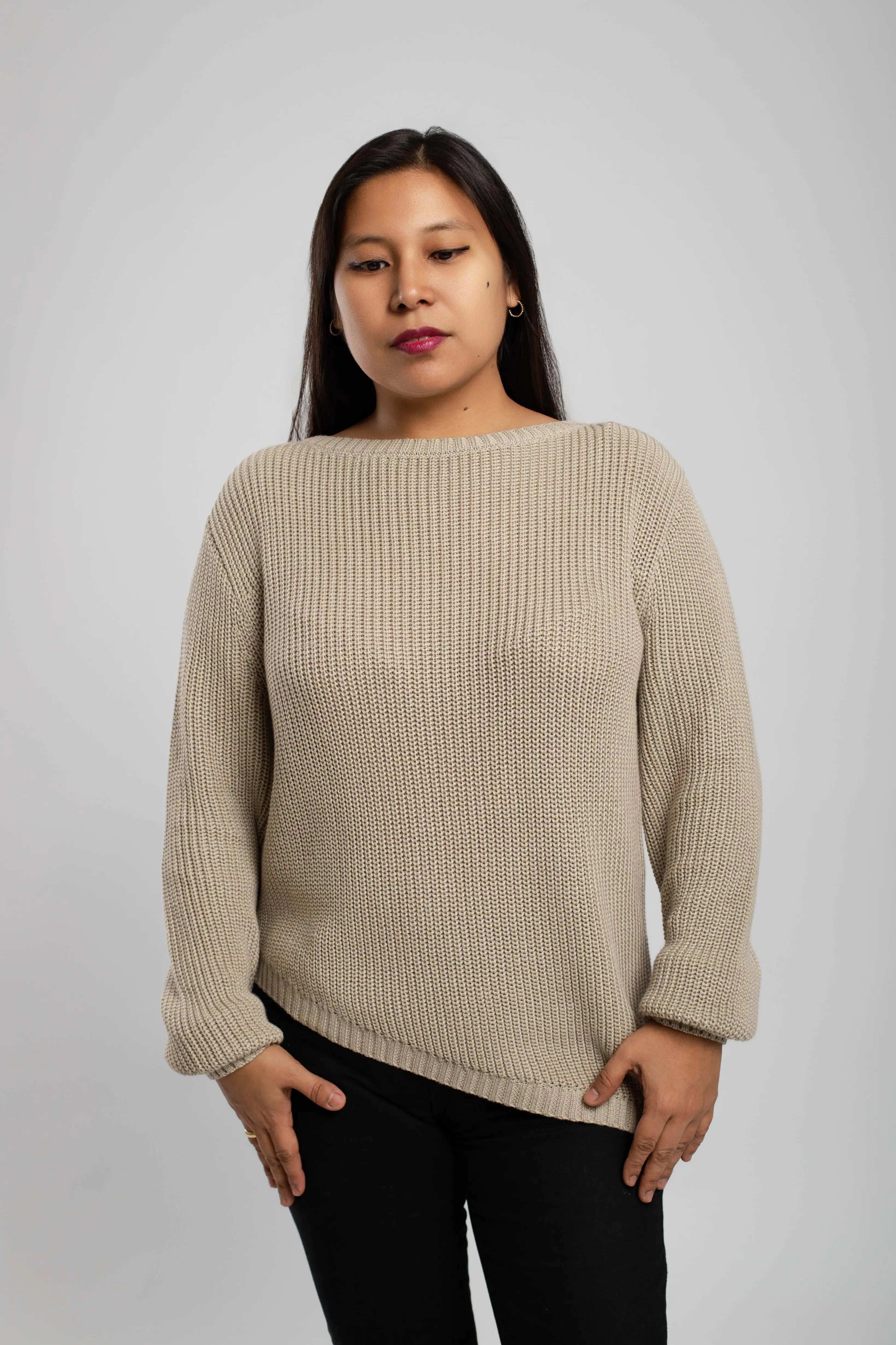 Chompa de tejido color beige